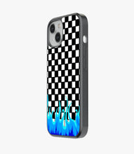 Load image into Gallery viewer, Checkered Blue Flame Glass Case