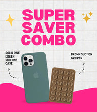 Load image into Gallery viewer, Solid Pine Green Soft Silicone iPhone Case + Soft Suction Grip Combo