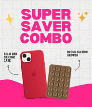 Load image into Gallery viewer, Solid Red Soft Silicone iPhone Case + Soft Suction Grip Combo