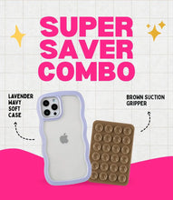 Load image into Gallery viewer, Lavender Wavy Clear Soft iPhone Case + Soft Suction Grip Combo