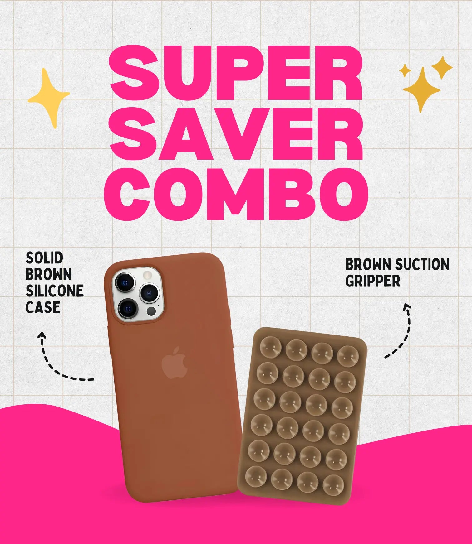 Solid Brown Silicone iPhone Case + Soft Suction Grip Combo