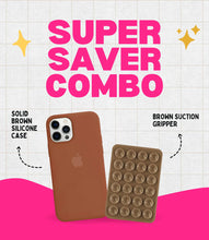 Load image into Gallery viewer, Solid Brown Silicone iPhone Case + Soft Suction Grip Combo
