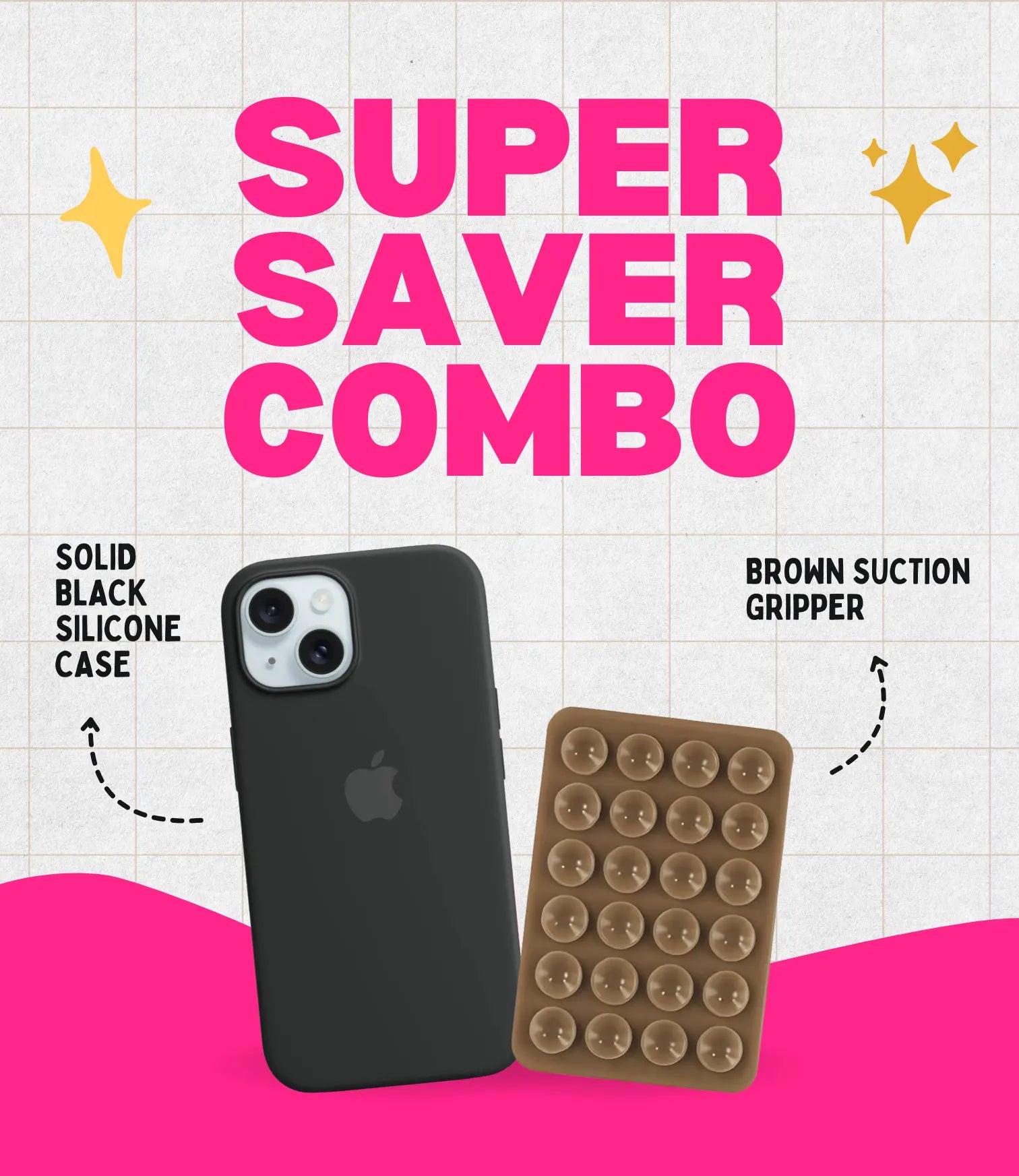 Solid Midnight Soft Silicone iPhone Case + Soft Suction Grip Combo