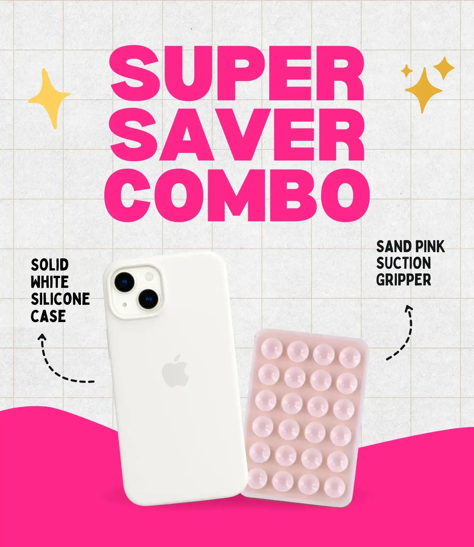 Solid White Soft Silicone iPhone Case + Soft Suction Grip Combo