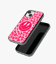Load image into Gallery viewer, Pink Leopard Smiley Glass Phone Case