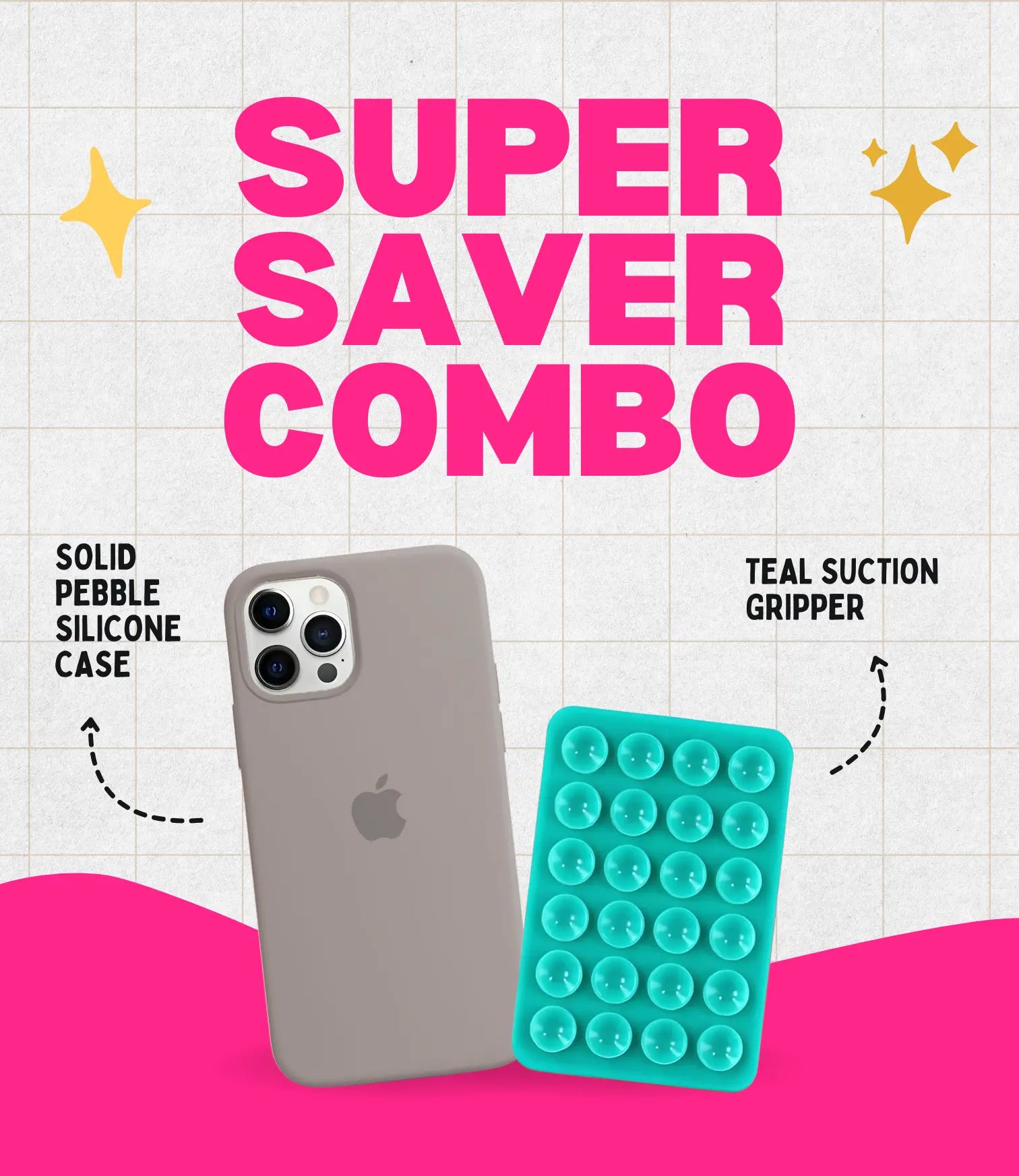 Solid Pebble Soft Silicone iPhone Case + Soft Suction Grip Combo