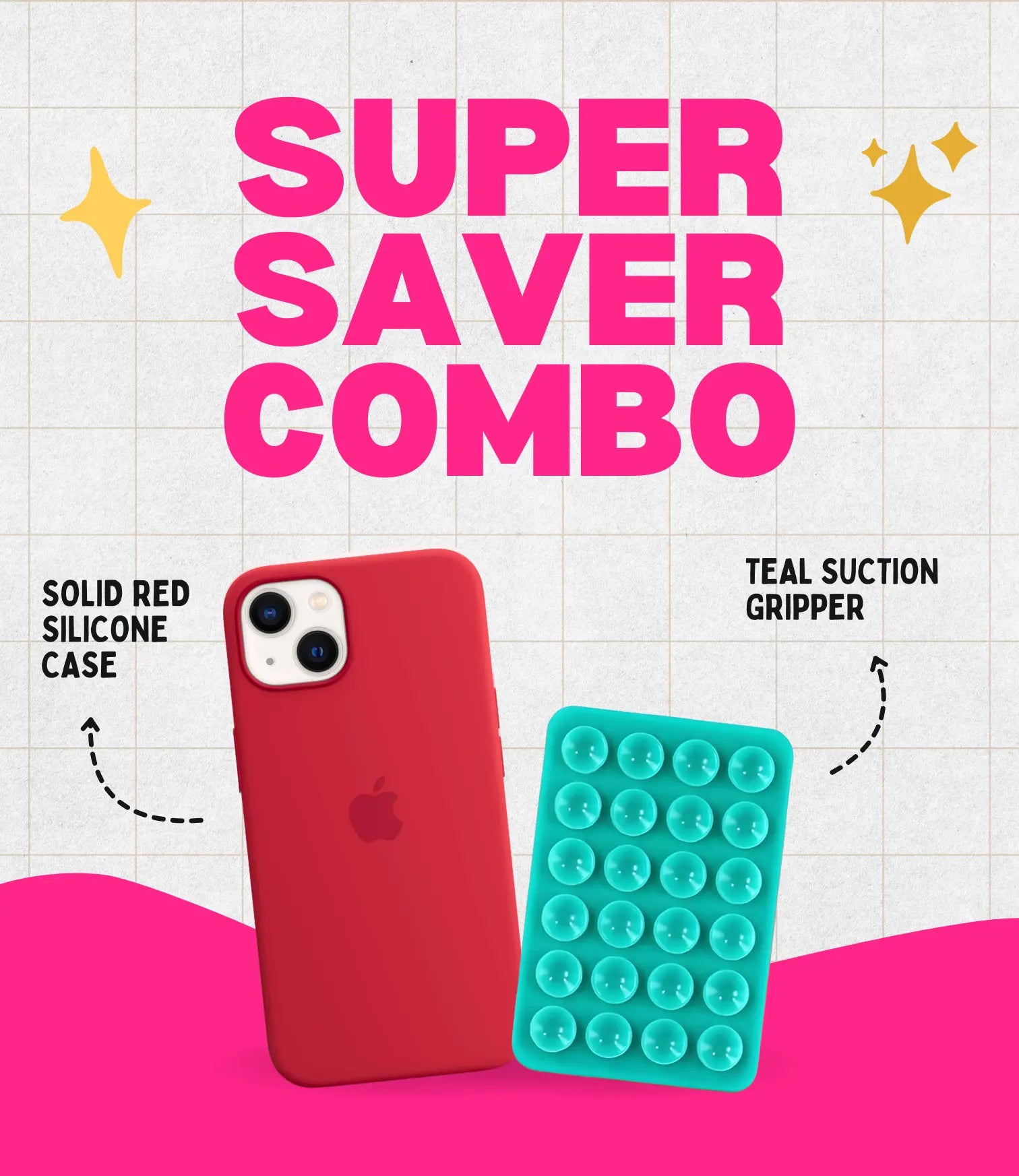 Solid Red Soft Silicone iPhone Case + Soft Suction Grip Combo