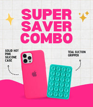 Load image into Gallery viewer, Solid Hot Pink Soft Silicone iPhone Case + Soft Suction Grip Combo