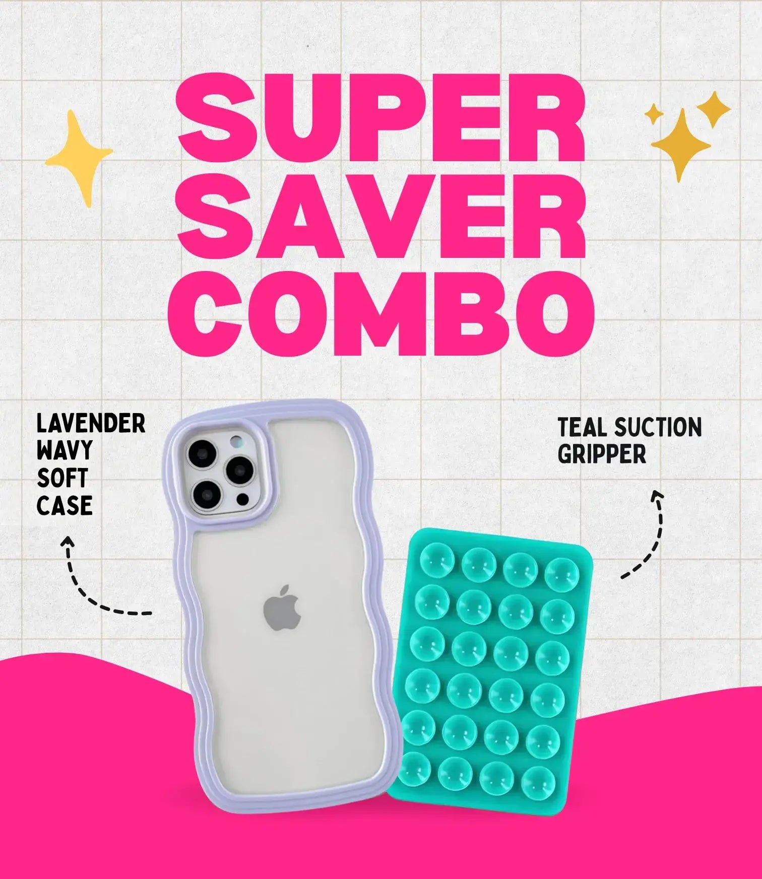 Lavender Wavy Clear Soft iPhone Case + Soft Suction Grip Combo