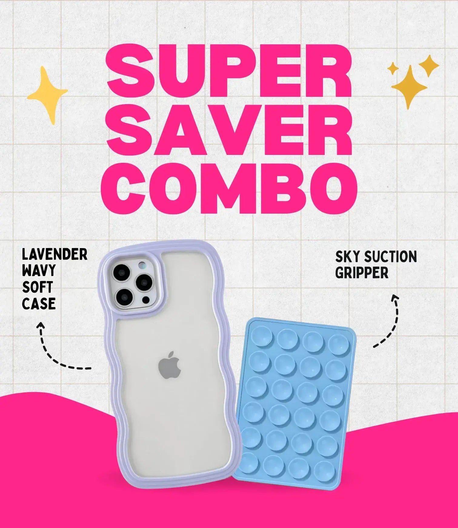 Lavender Wavy Clear Soft iPhone Case + Soft Suction Grip Combo