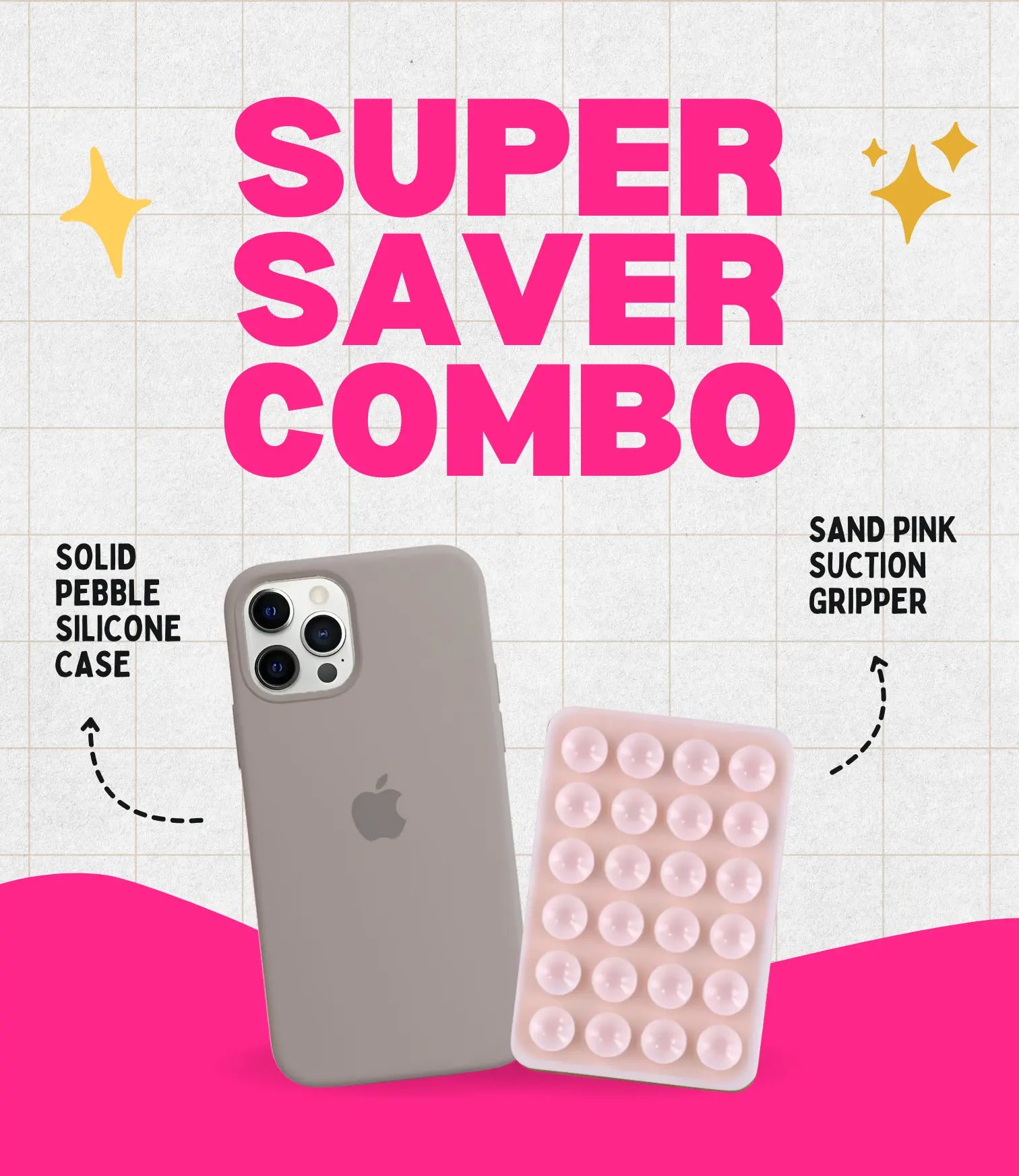Solid Pebble Soft Silicone iPhone Case + Soft Suction Grip Combo