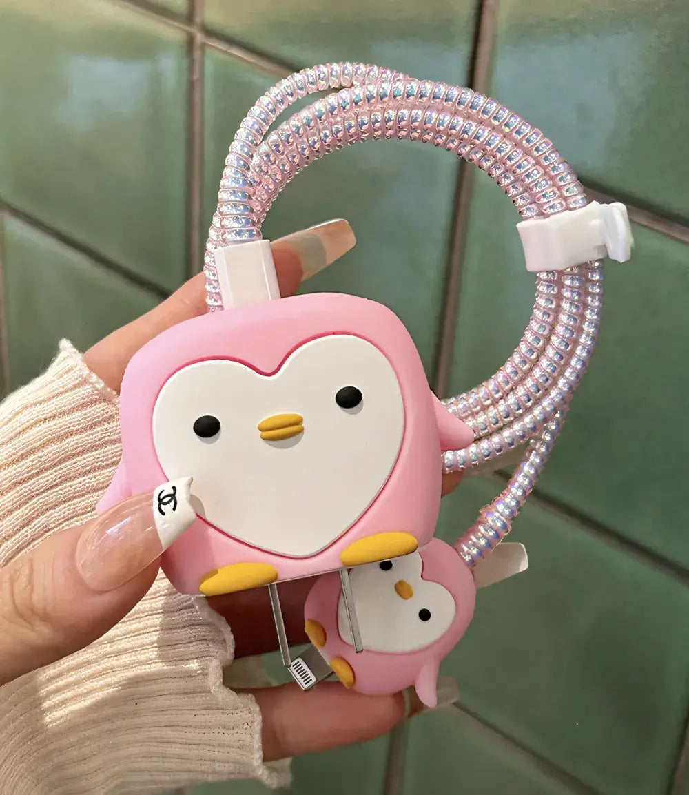 Pink Pretty Penguin Charger Case & Cable Protector (18W/20W)
