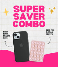 Load image into Gallery viewer, Solid Midnight Soft Silicone iPhone Case + Soft Suction Grip Combo