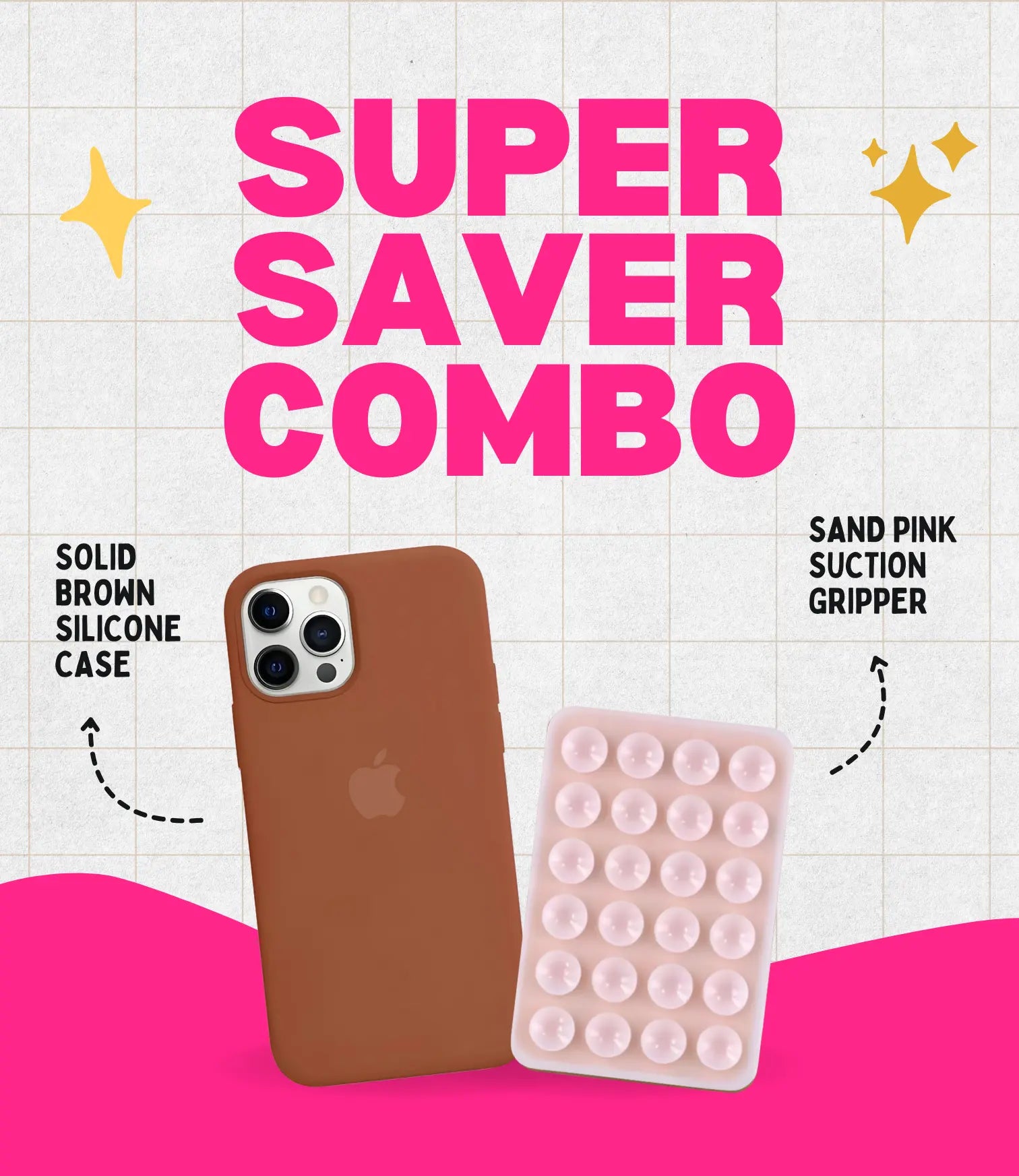 Solid Brown Silicone iPhone Case + Soft Suction Grip Combo