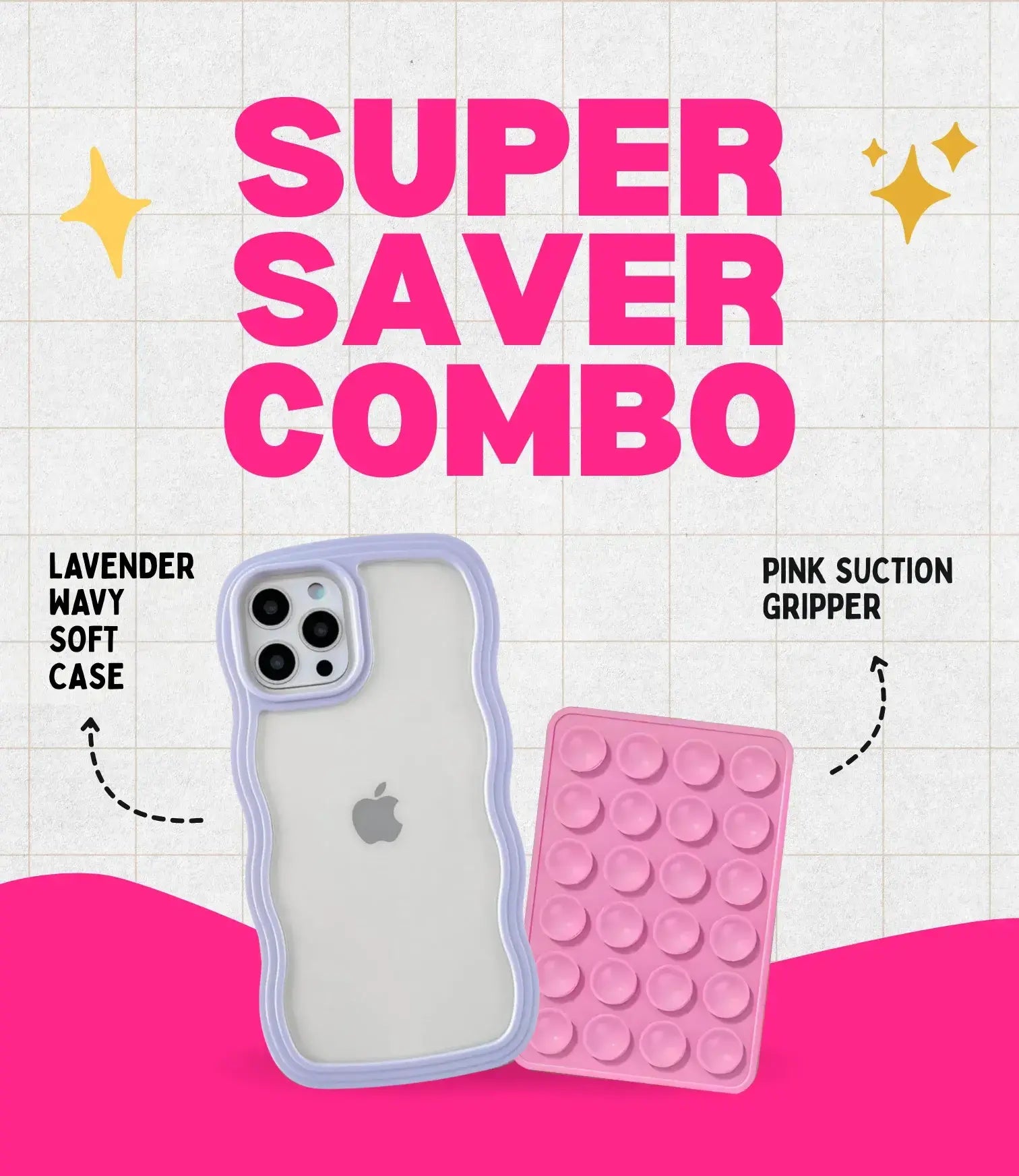 Lavender Wavy Clear Soft iPhone Case + Soft Suction Grip Combo