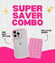 Load image into Gallery viewer, Pink Wavy Clear Soft iPhone Case + Soft Suction Grip Combo