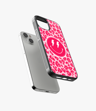 Load image into Gallery viewer, Pink Leopard Smiley Glass Phone Case