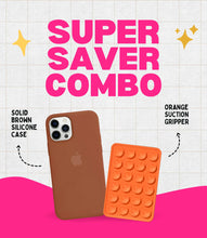 Load image into Gallery viewer, Solid Brown Silicone iPhone Case + Soft Suction Grip Combo