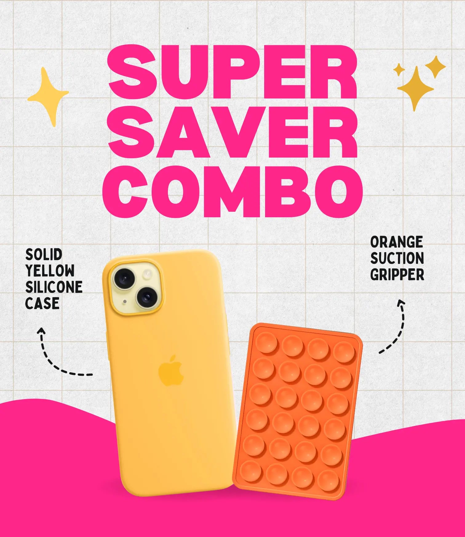 Solid Yellow Soft Silicone iPhone Case + Soft Suction Grip Combo