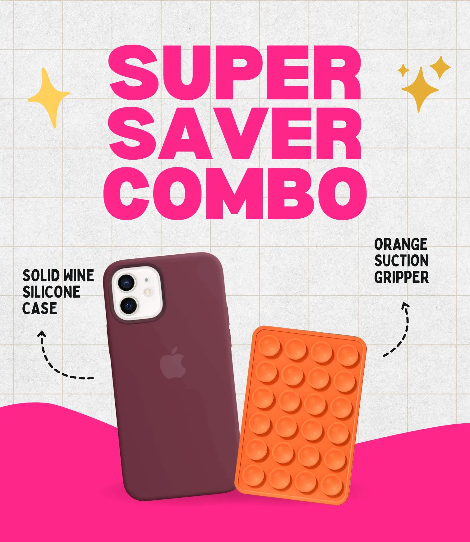 Solid Wine Soft Silicone iPhone Case + Soft Suction Grip Combo