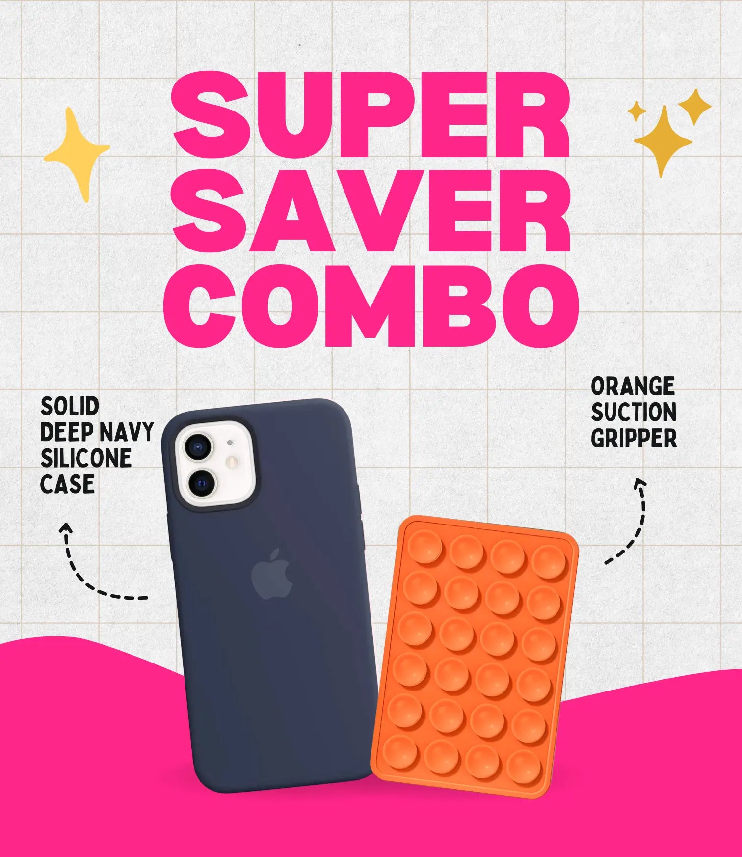 Solid Deep Navy Soft Silicone iPhone Case + Soft Suction Grip Combo