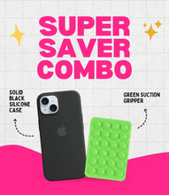 Load image into Gallery viewer, Solid Midnight Soft Silicone iPhone Case + Soft Suction Grip Combo