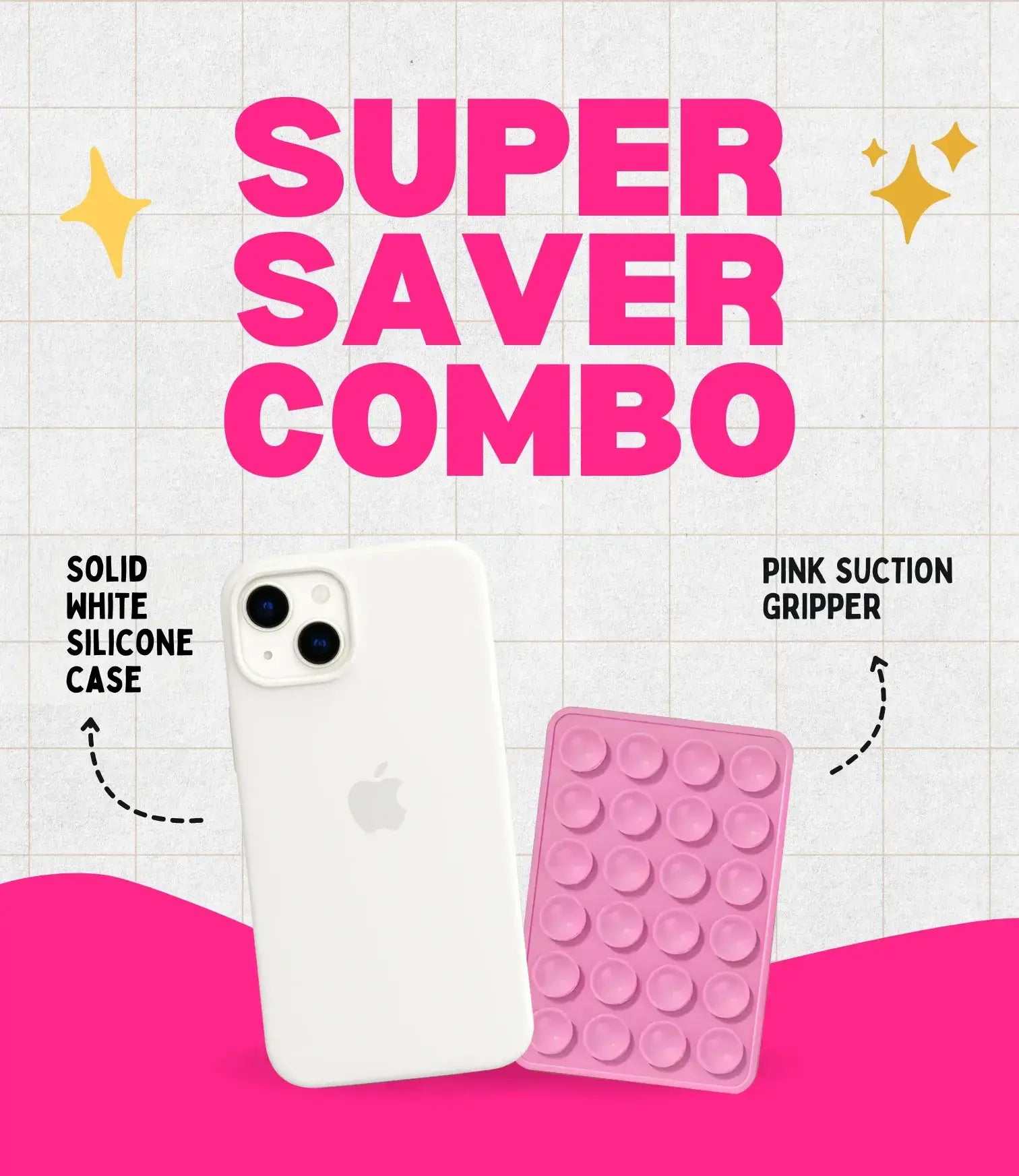Solid White Soft Silicone iPhone Case + Soft Suction Grip Combo