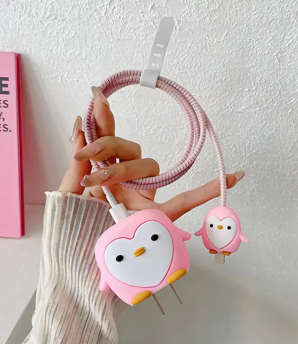 Pink Pretty Penguin Charger Case & Cable Protector (18W/20W)