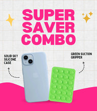 Load image into Gallery viewer, Solid Sky Soft Silicone iPhone Case + Soft Suction Grip Combo