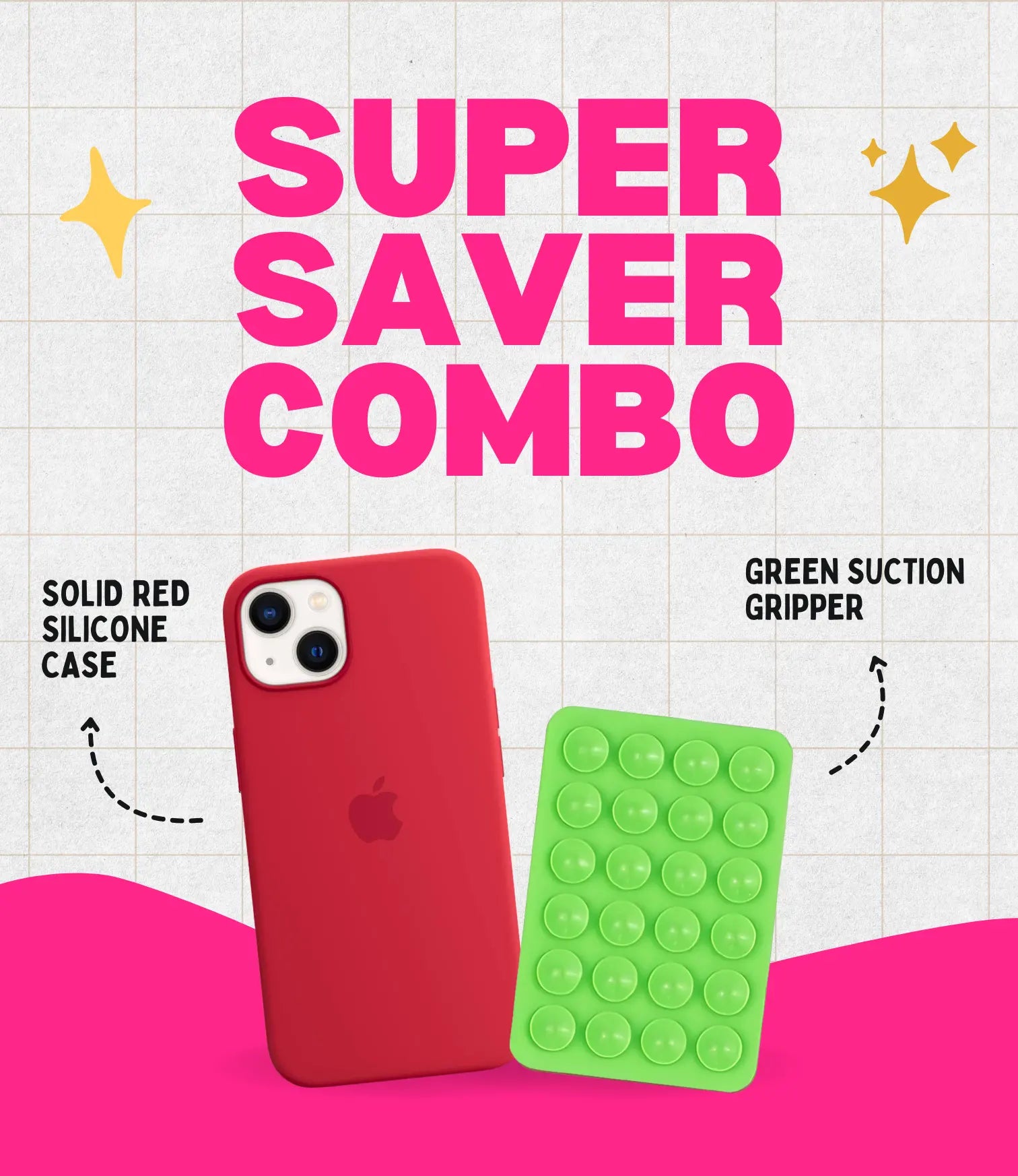 Solid Red Soft Silicone iPhone Case + Soft Suction Grip Combo