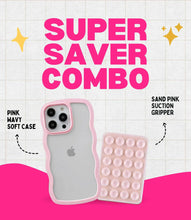 Load image into Gallery viewer, Pink Wavy Clear Soft iPhone Case + Soft Suction Grip Combo