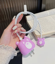 Load image into Gallery viewer, Lilac Bear Charger Case & Cable Protector (18W/20W)