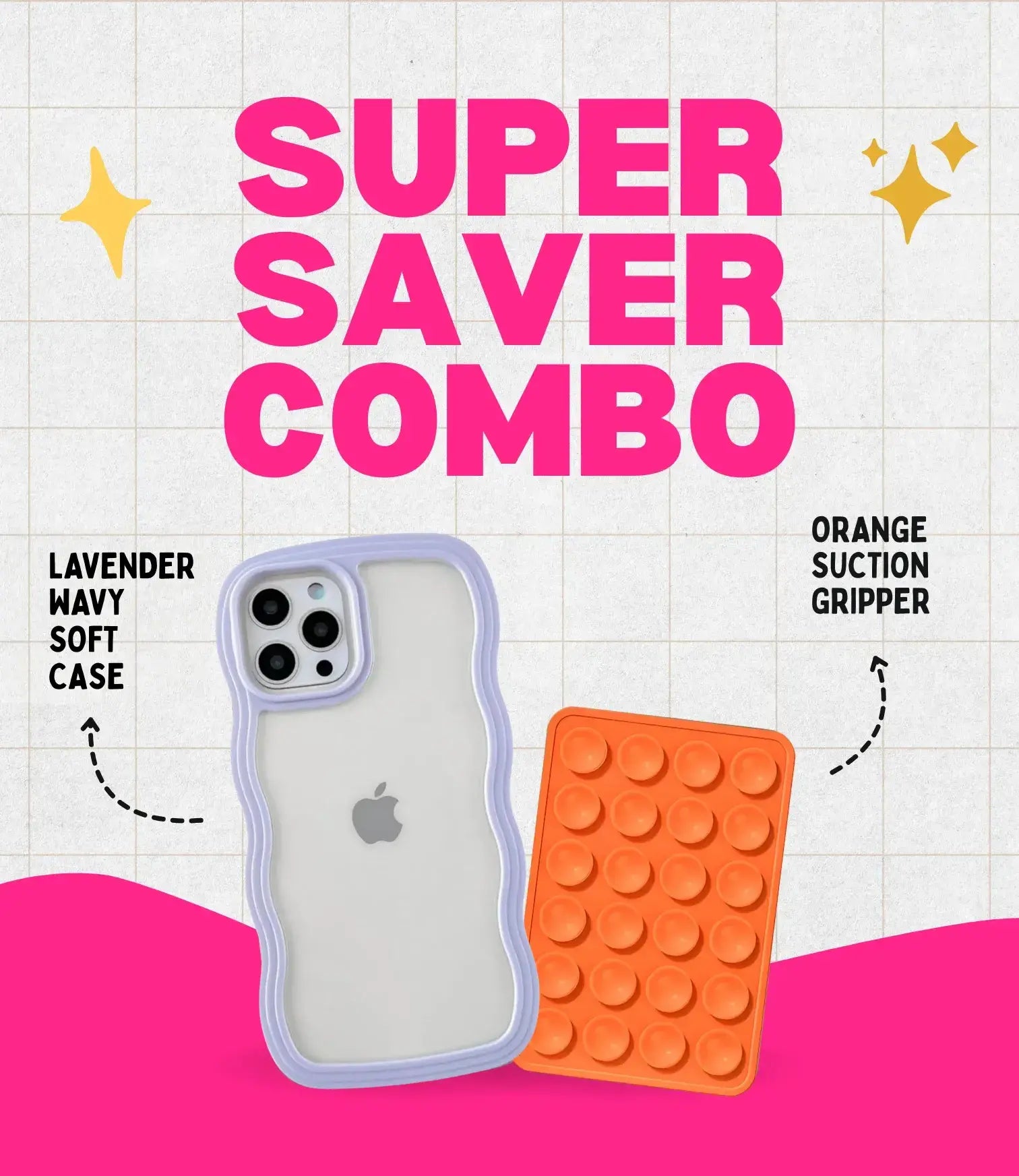 Lavender Wavy Clear Soft iPhone Case + Soft Suction Grip Combo
