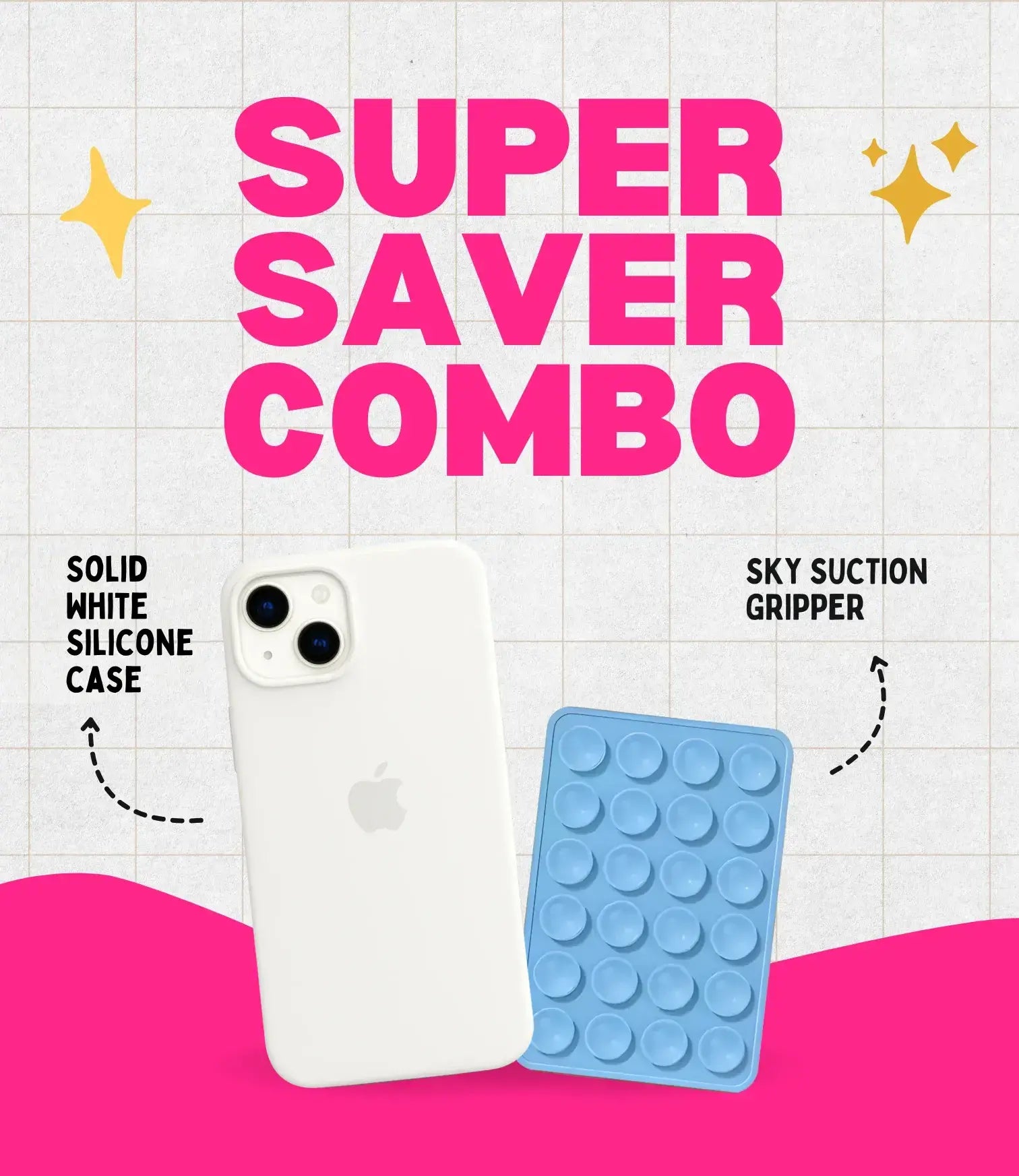 Solid White Soft Silicone iPhone Case + Soft Suction Grip Combo