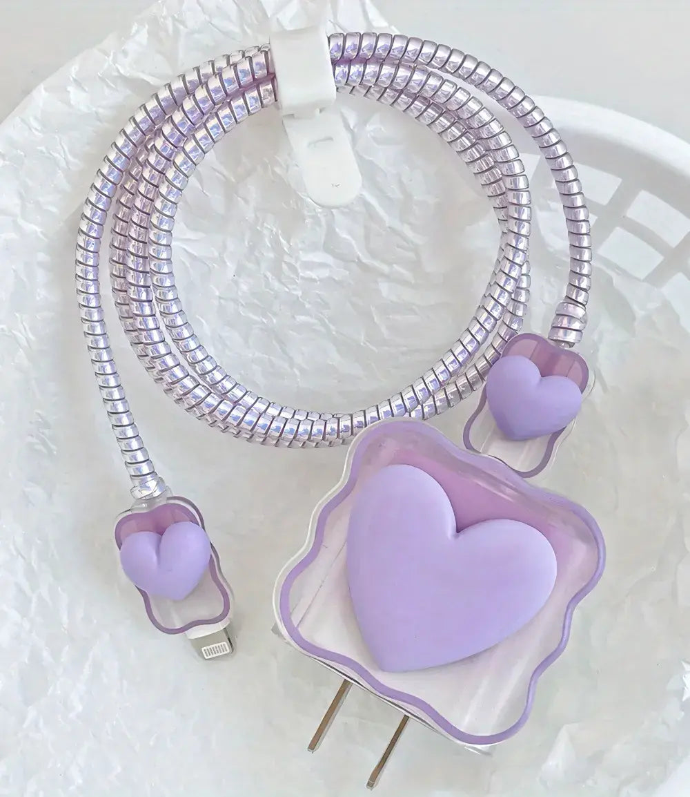 3D Pastel Heart Charger Case & Cable Protector (18W/20W)