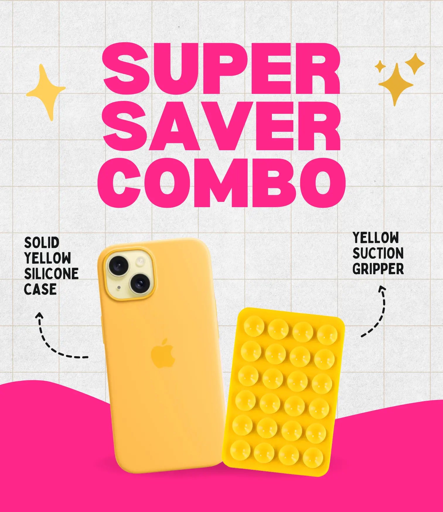 Solid Yellow Soft Silicone iPhone Case + Soft Suction Grip Combo