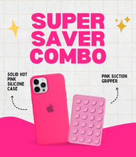 Load image into Gallery viewer, Solid Hot Pink Soft Silicone iPhone Case + Soft Suction Grip Combo