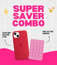 Load image into Gallery viewer, Solid Red Soft Silicone iPhone Case + Soft Suction Grip Combo