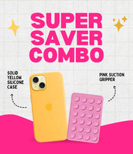 Load image into Gallery viewer, Solid Yellow Soft Silicone iPhone Case + Soft Suction Grip Combo