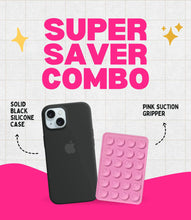 Load image into Gallery viewer, Solid Midnight Soft Silicone iPhone Case + Soft Suction Grip Combo