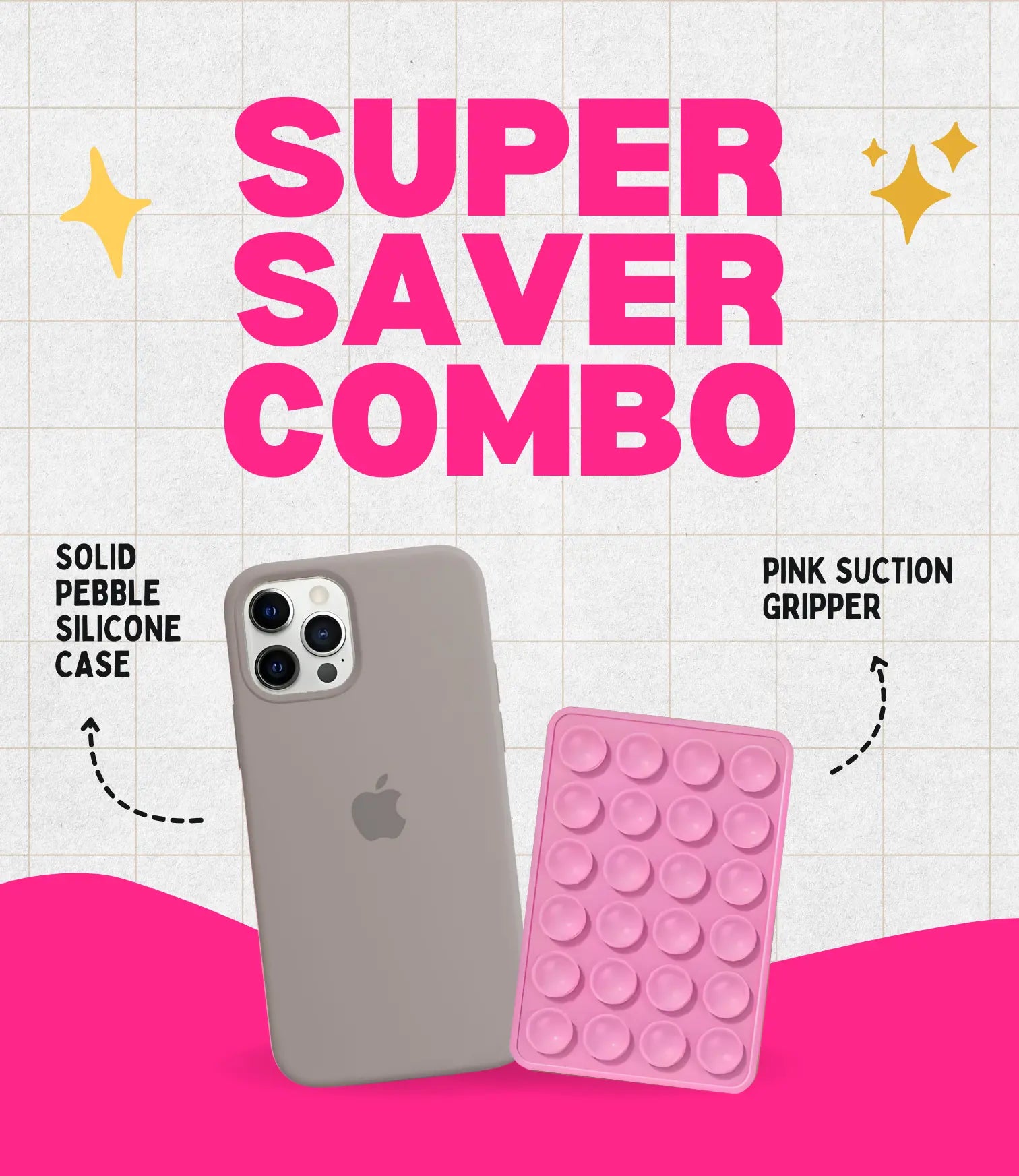 Solid Pebble Soft Silicone iPhone Case + Soft Suction Grip Combo