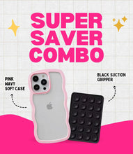 Load image into Gallery viewer, Pink Wavy Clear Soft iPhone Case + Soft Suction Grip Combo