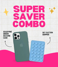 Load image into Gallery viewer, Solid Pine Green Soft Silicone iPhone Case + Soft Suction Grip Combo