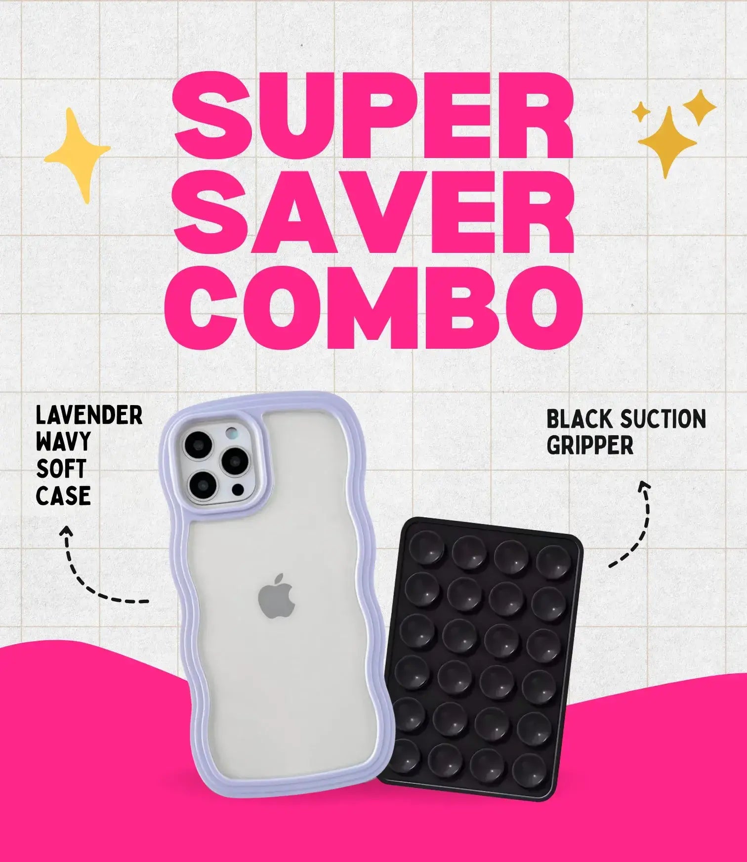 Lavender Wavy Clear Soft iPhone Case + Soft Suction Grip Combo