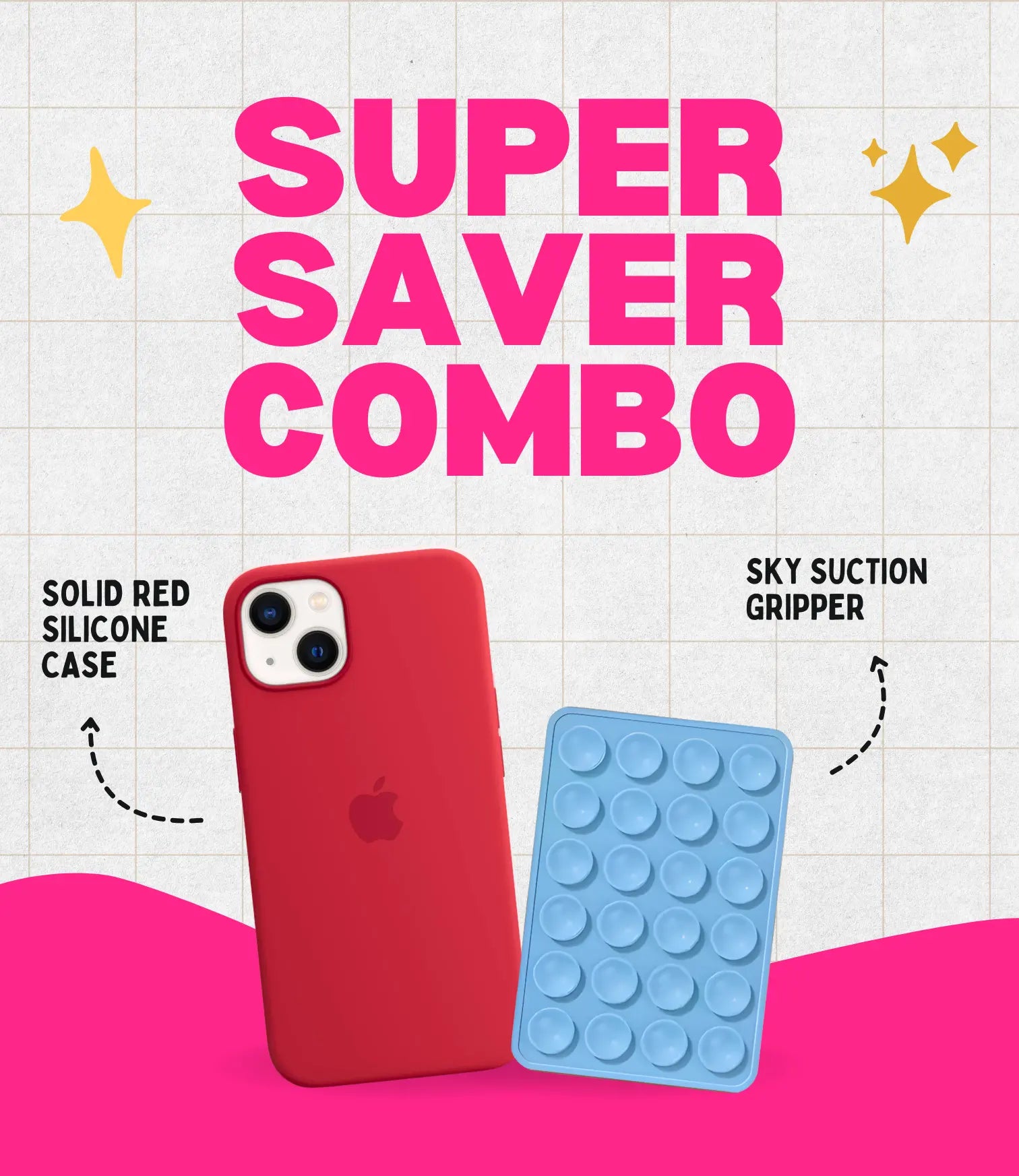 Solid Red Soft Silicone iPhone Case + Soft Suction Grip Combo