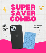 Load image into Gallery viewer, Solid Midnight Soft Silicone iPhone Case + Soft Suction Grip Combo