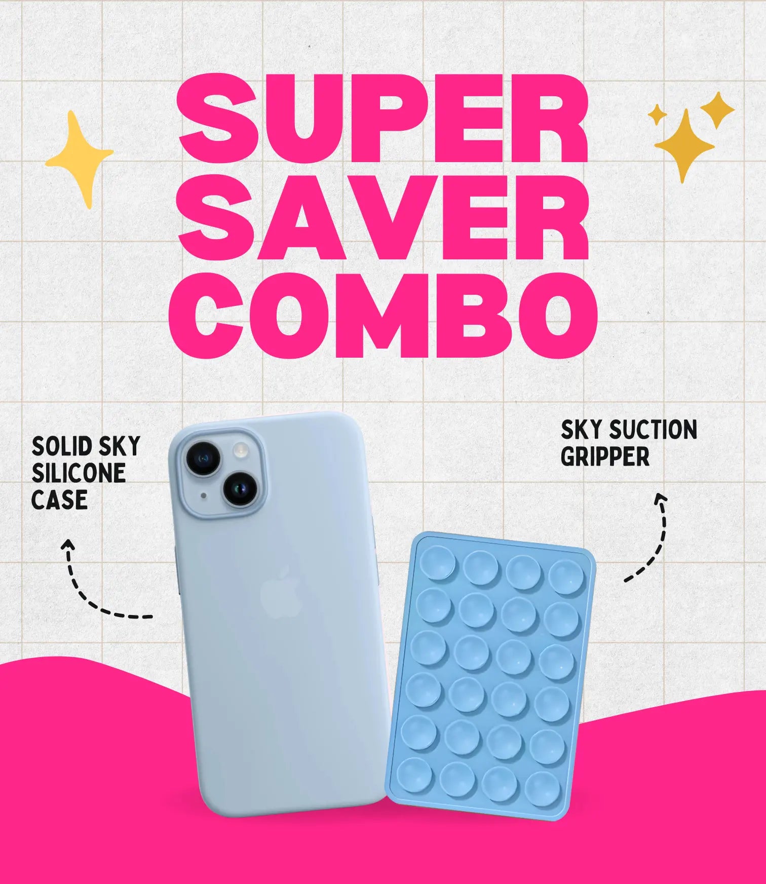 Solid Sky Soft Silicone iPhone Case + Soft Suction Grip Combo