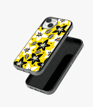Load image into Gallery viewer, White Black on Yellow Floral Glass Case