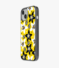 Load image into Gallery viewer, White Black on Yellow Floral Glass Case