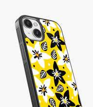 Load image into Gallery viewer, White Black on Yellow Floral Glass Case
